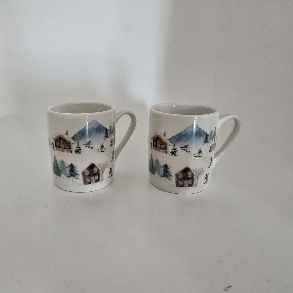 Harvest Green Studio winter scene Mini mugs Set Of 2 Espresso